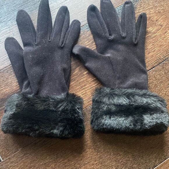 Vintage St Michael Marks and Spencer black womens faux fur gloves one size - Picture 3 of 4